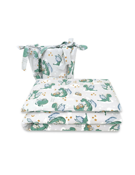 BN-6426972019842,Qmini - Lenjerie patut 3 piese, Cu protectie laterala, Din bumbac certificat Oeko Tex Standard 100, Pentru patu