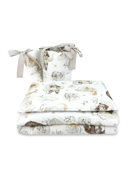 BN-6426972019880,Qmini - Lenjerie patut 3 piese, Cu protectie laterala, Din bumbac certificat Oeko Tex Standard 100, Pentru patu