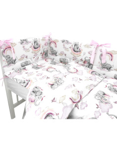 BN-6426972019910,Qmini - Lenjerie patut 3 piese, Cu protectie laterala, Din bumbac certificat Oeko Tex Standard 100, Pentru patu 2