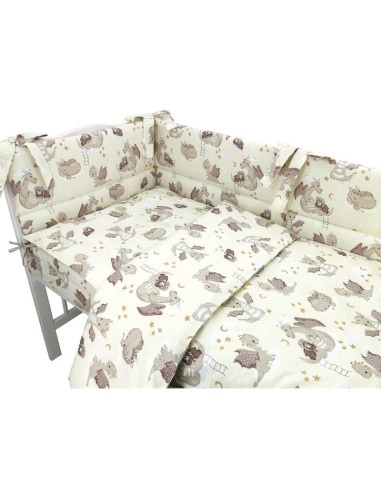 BN-6426972019774,Qmini - Lenjerie patut 3 piese, Cu protectie laterala, Din bumbac certificat Oeko Tex Standard 100, Pentru patu