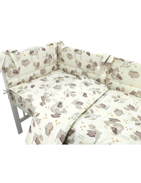 BN-6426972019774,Qmini - Lenjerie patut 3 piese, Cu protectie laterala, Din bumbac certificat Oeko Tex Standard 100, Pentru patu