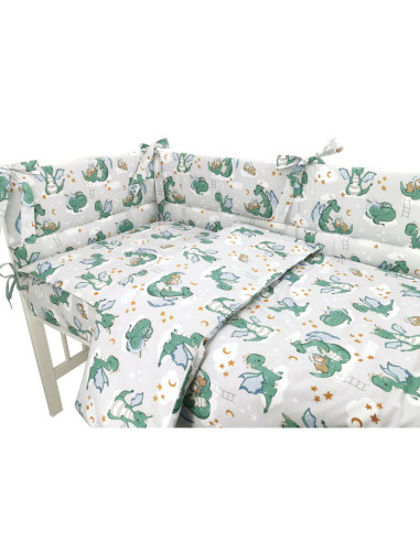 BN-6426972019781,Qmini - Lenjerie patut 3 piese, Cu protectie laterala, Din bumbac certificat Oeko Tex Standard 100, Pentru patu