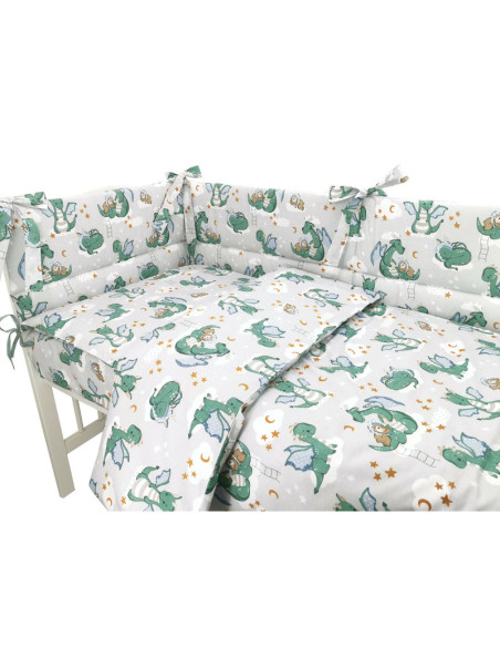 BN-6426972019781,Qmini - Lenjerie patut 3 piese, Cu protectie laterala, Din bumbac certificat Oeko Tex Standard 100, Pentru patu