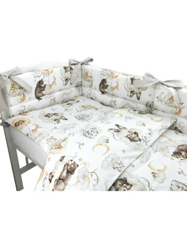 BN-6426972019798,Qmini - Lenjerie patut 3 piese, Cu protectie laterala, Din bumbac certificat Oeko Tex Standard 100, Pentru patu