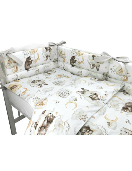 BN-6426972019798,Qmini - Lenjerie patut 3 piese, Cu protectie laterala, Din bumbac certificat Oeko Tex Standard 100, Pentru patu