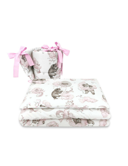 BN-6426972019804,Qmini - Lenjerie patut 3 piese, Cu protectie laterala, Din bumbac certificat Oeko Tex Standard 100, Pentru patu