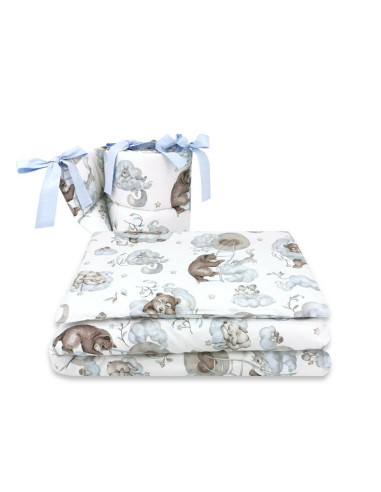 BN-6426972019811,Qmini - Lenjerie patut 3 piese, Cu protectie laterala, Din bumbac certificat Oeko Tex Standard 100, Pentru patu