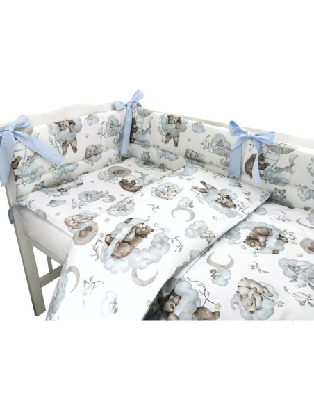 BN-6426972019811,Qmini - Lenjerie patut 3 piese, Cu protectie laterala, Din bumbac certificat Oeko Tex Standard 100, Pentru patu