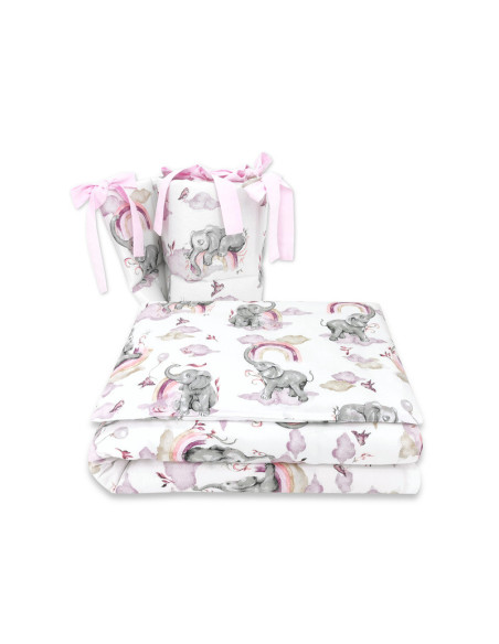 BN-6426972019828,Qmini - Lenjerie patut 3 piese, Cu protectie laterala, Din bumbac certificat Oeko Tex Standard 100, Pentru patu