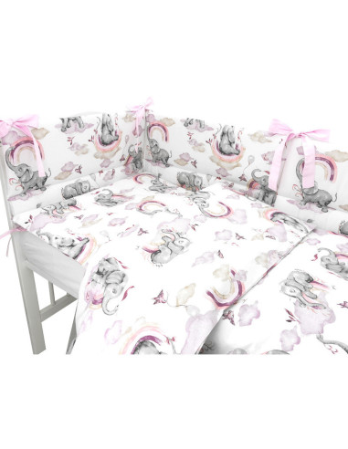 BN-6426972019828,Qmini - Lenjerie patut 3 piese, Cu protectie laterala, Din bumbac certificat Oeko Tex Standard 100, Pentru patu