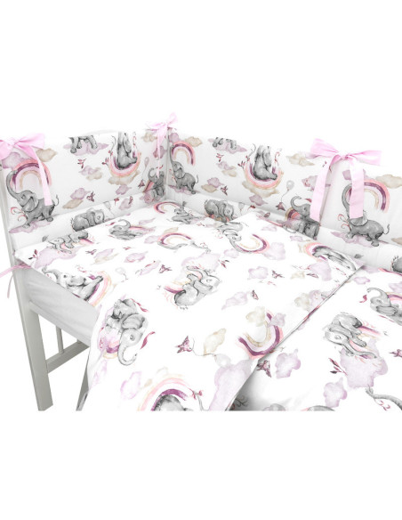 BN-6426972019828,Qmini - Lenjerie patut 3 piese, Cu protectie laterala, Din bumbac certificat Oeko Tex Standard 100, Pentru patu