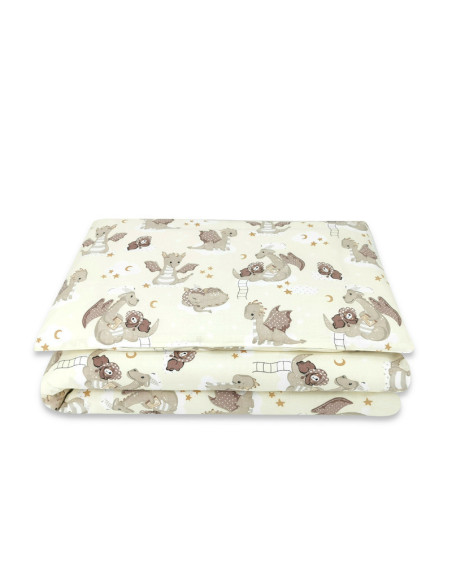 BN-6426972021340,Qmini - Lenjerie junior cu 2 piese, Din bumbac certificat Oeko Tex Standard 100, 140 x 200 cm, Dragons Beige