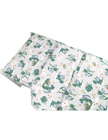 BN-6426972021357,Qmini - Lenjerie junior cu 2 piese, Din bumbac certificat Oeko Tex Standard 100, 140 x 200 cm, Dragons Gray