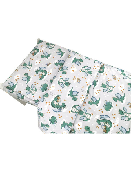 BN-6426972021357,Qmini - Lenjerie junior cu 2 piese, Din bumbac certificat Oeko Tex Standard 100, 140 x 200 cm, Dragons Gray