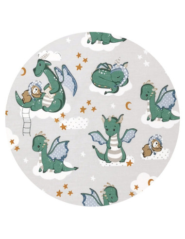BN-6426972021357,Qmini - Lenjerie junior cu 2 piese, Din bumbac certificat Oeko Tex Standard 100, 140 x 200 cm, Dragons Gray