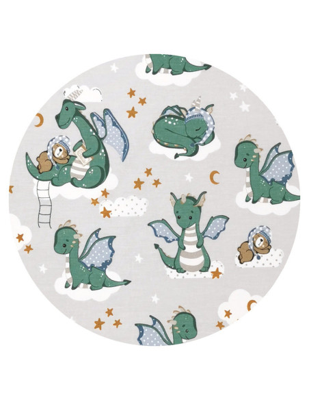 BN-6426972021357,Qmini - Lenjerie junior cu 2 piese, Din bumbac certificat Oeko Tex Standard 100, 140 x 200 cm, Dragons Gray