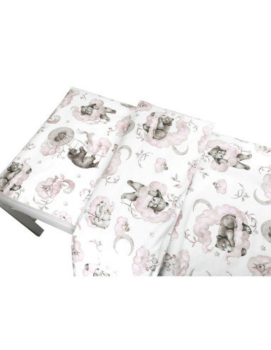 BN-6426972021364,Qmini - Lenjerie junior cu 2 piese, Din bumbac certificat Oeko Tex Standard 100, 140 x 200 cm, Teddy Bear and F