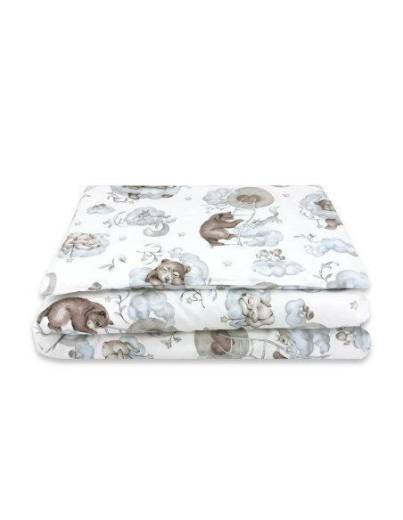 BN-6426972021371,Qmini - Lenjerie junior cu 2 piese, Din bumbac certificat Oeko Tex Standard 100, 140 x 200 cm, Teddy Bear and F