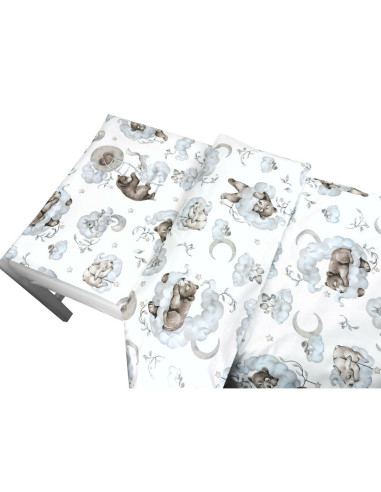 BN-6426972021371,Qmini - Lenjerie junior cu 2 piese, Din bumbac certificat Oeko Tex Standard 100, 140 x 200 cm, Teddy Bear and F