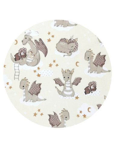 BN-6426972021661,Qmini - Cearceaf cu elastic pentru patut 120X60 cm, Din bumbac certificat Oeko Tex Standard 100, Dragons Beige