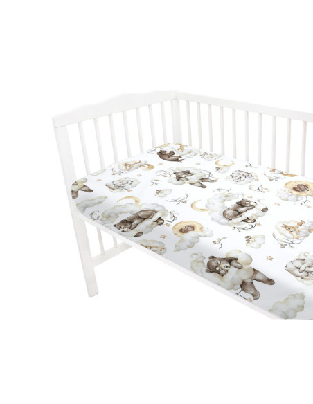 BN-6426972021722,Qmini - Cearceaf cu elastic pentru patut 140X70 cm, Din bumbac certificat Oeko Tex Standard 100, Teddy Bear and