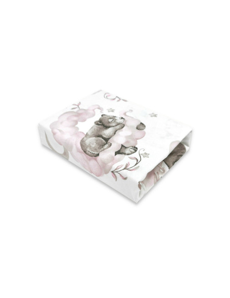 BN-6426972021746,Qmini - Cearceaf cu elastic pentru patut 140X70 cm, Din bumbac certificat Oeko Tex Standard 100, Teddy Bear and