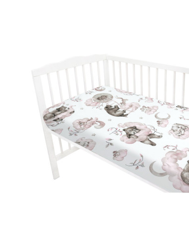 BN-6426972021746,Qmini - Cearceaf cu elastic pentru patut 140X70 cm, Din bumbac certificat Oeko Tex Standard 100, Teddy Bear and
