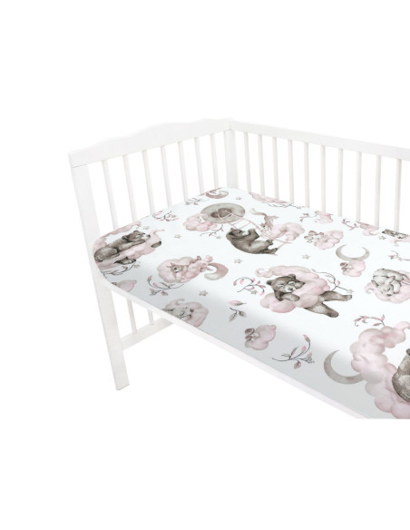 BN-6426972021746,Qmini - Cearceaf cu elastic pentru patut 140X70 cm, Din bumbac certificat Oeko Tex Standard 100, Teddy Bear and