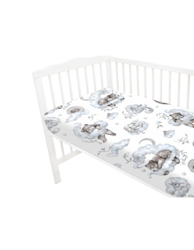 BN-6426972021760,Qmini - Cearceaf cu elastic pentru patut 140X70 cm, Din bumbac certificat Oeko Tex Standard 100, Teddy Bear and
