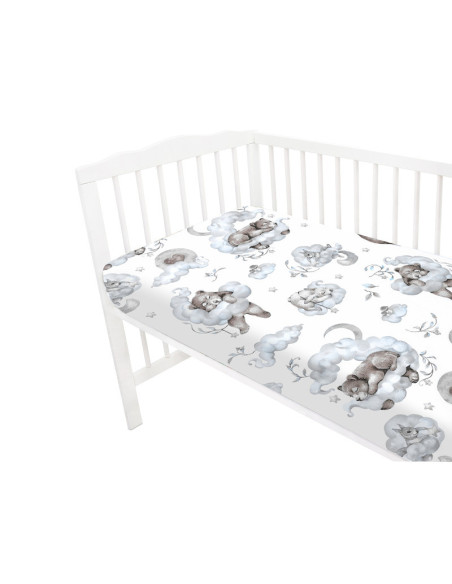 BN-6426972021760,Qmini - Cearceaf cu elastic pentru patut 140X70 cm, Din bumbac certificat Oeko Tex Standard 100, Teddy Bear and