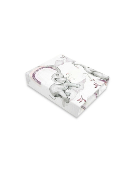 BN-6426972021777,Qmini - Cearceaf cu elastic pentru patut 140X70 cm, Din bumbac certificat Oeko Tex Standard 100, Elephants on R