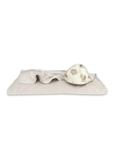 BN-6426972022217,Qmini - Prosop mare cu gluga, Dimensiune 100x100 cm, Din bumbac si thermo fleece, Materiale certificate Oeko Te