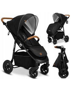 BN-LO-NATT_BLACK_ONYX,Lionelo - Carucior sport Natt, De la nastere, Cu accesorii si capotina XXL reglabila, 0 - 22 kg, Conform c 2