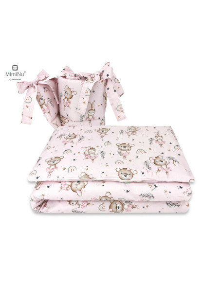 BN-6426972019866,MimiNu - Lenjerie patut 3 piese, Cu protectie laterala, Din bumbac certificat Oeko Tex Standard 100, Pentru pat