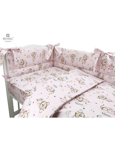BN-6426972019866,MimiNu - Lenjerie patut 3 piese, Cu protectie laterala, Din bumbac certificat Oeko Tex Standard 100, Pentru pat