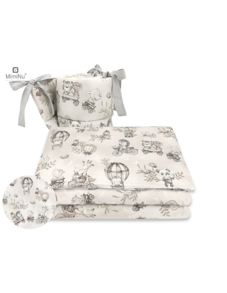 BN-6426972019873,MimiNu - Lenjerie patut 3 piese, Cu protectie laterala, Din bumbac certificat Oeko Tex Standard 100, Pentru pat