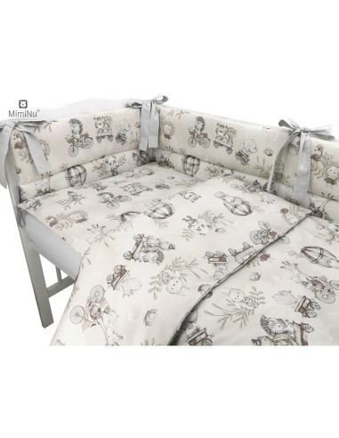 BN-6426972019873,MimiNu - Lenjerie patut 3 piese, Cu protectie laterala, Din bumbac certificat Oeko Tex Standard 100, Pentru pat