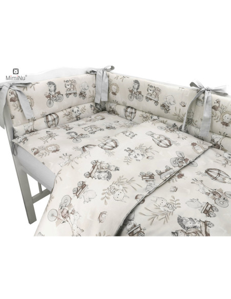 BN-6426972019873,MimiNu - Lenjerie patut 3 piese, Cu protectie laterala, Din bumbac certificat Oeko Tex Standard 100, Pentru pat