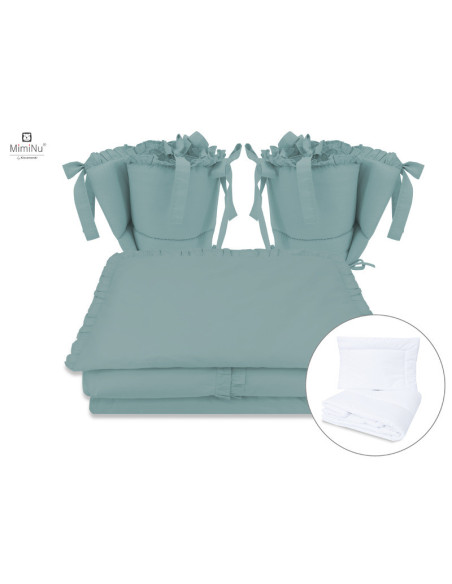 BN-6426972020008,MimiNu - Set lenjerie patut cu 6 piese, Cu volanase, Cu pilota si perna, Cu doua aparatori laterale, Din bumbac