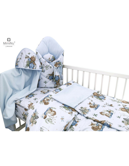 BN-6426972020015,MimiNu - Set pentru bebelusi, 6+1 piese, Cu paturica de infasat, Prosop, Paturica, Cearceaf 120x60 cm, Fata de 