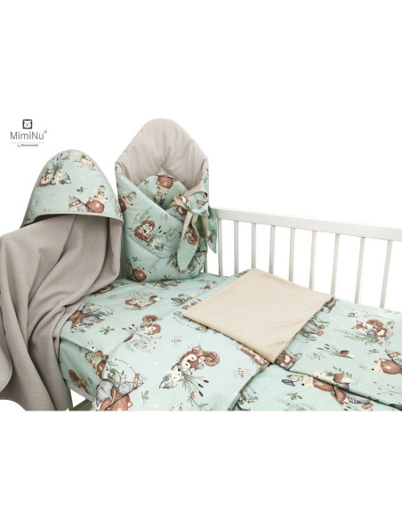 BN-6426972020022,MimiNu - Set pentru bebelusi, 6+1 piese, Cu paturica de infasat, Prosop, Paturica, Cearceaf 120x60 cm, Fata de 