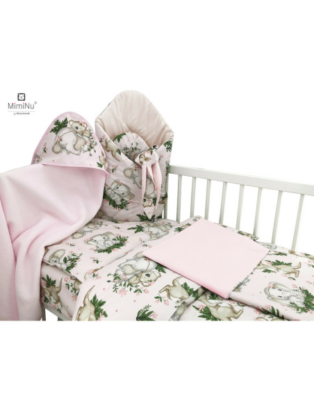 BN-6426972020039,MimiNu - Set pentru bebelusi, 6+1 piese, Cu paturica de infasat, Prosop, Paturica, Cearceaf 120x60 cm, Fata de 