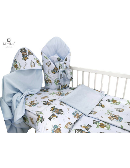 BN-6426972020046,MimiNu - Set pentru bebelusi, 6+1 piese, Cu paturica de infasat, Prosop, Paturica, Cearceaf 120x60 cm, Fata de 
