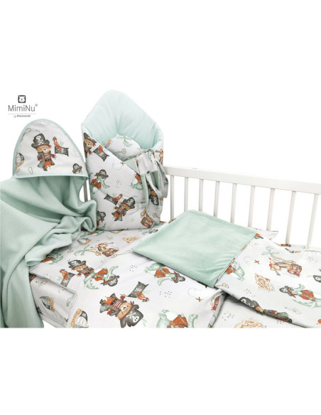 BN-6426972020053,MimiNu - Set pentru bebelusi, 6+1 piese, Cu paturica de infasat, Prosop, Paturica, Cearceaf 120x60 cm, Fata de 