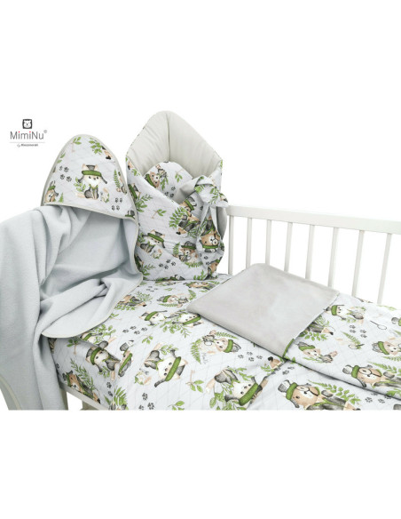 BN-6426972020060,MimiNu - Set pentru bebelusi, 6+1 piese, Cu paturica de infasat, Prosop, Paturica, Cearceaf 120x60 cm, Fata de 