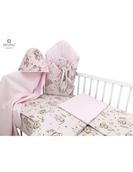 BN-6426972020077,MimiNu - Set pentru bebelusi, 6+1 piese, Cu paturica de infasat, Prosop, Paturica, Cearceaf 120x60 cm, Fata de 