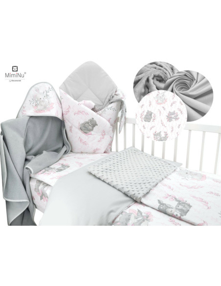BN-6426972020084,MimiNu - Set pentru bebelusi, 6+1 piese, Cu paturica de infasat, Prosop, Paturica, Cearceaf 120x60 cm, Fata de 