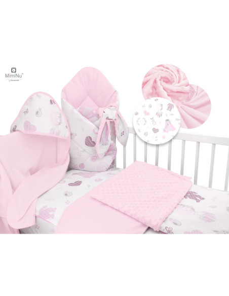 BN-6426972020091,MimiNu - Set pentru bebelusi, 6+1 piese, Cu paturica de infasat, Prosop, Paturica, Cearceaf 120x60 cm, Fata de 