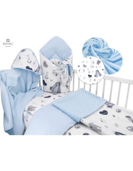 BN-6426972020107,MimiNu - Set pentru bebelusi, 6+1 piese, Cu paturica de infasat, Prosop, Paturica, Cearceaf 120x60 cm, Fata de 