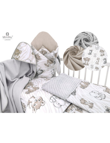 BN-6426972020114,MimiNu - Set pentru bebelusi, 6+1 piese, Cu paturica de infasat, Prosop, Paturica, Cearceaf 120x60 cm, Fata de 